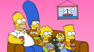 The Simpsons: Homer, Marge, Lisa, Maggie, Bart (left to right)